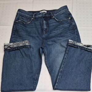 Women's Loft Straight Crop Blue Jeans with Lace Trim Sz 4/27